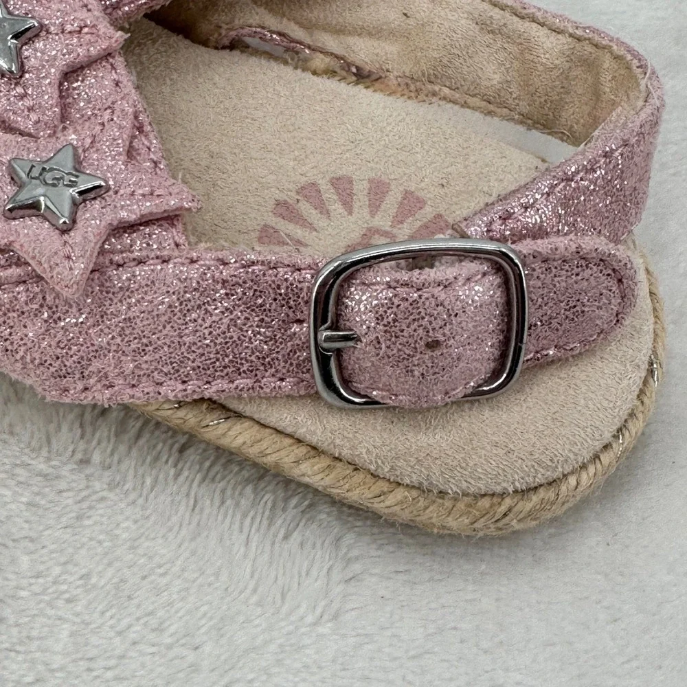 UGG Kids Allairey Pink & Silver Glitter Star Espadrille Sandals Toddler Size 10